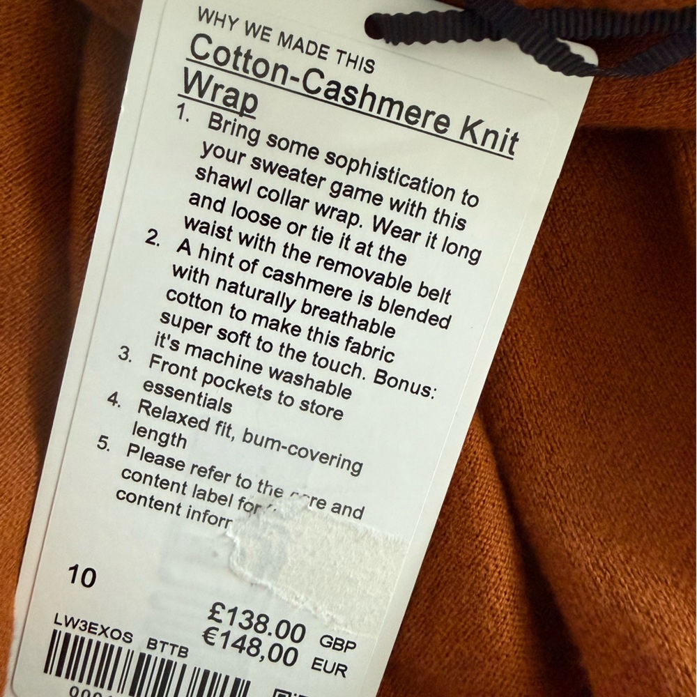 Lululemon Cotton Cashmere Knit Wrap Cardigan Sweater NWT Size 10 - Picture 6 of 7